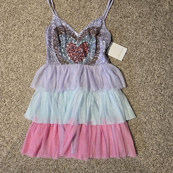 Maya Sequin Heart Dress with Tiered Skirt New Asos Sz S/m New - Picture 3 of 4